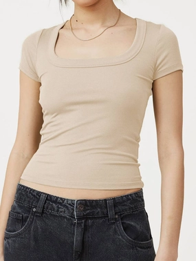 CLASSIC SQUARE NECK SHORT SLEEVE T SHIRT KNIT TOP_CWTSTS0349 Chic Tee