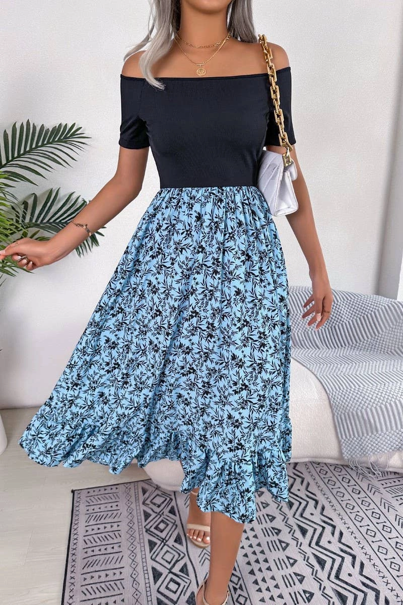 Neutral Flow CASUAL FLORAL FLOUNCES MID LENGTH DRESS_CWDSD2506