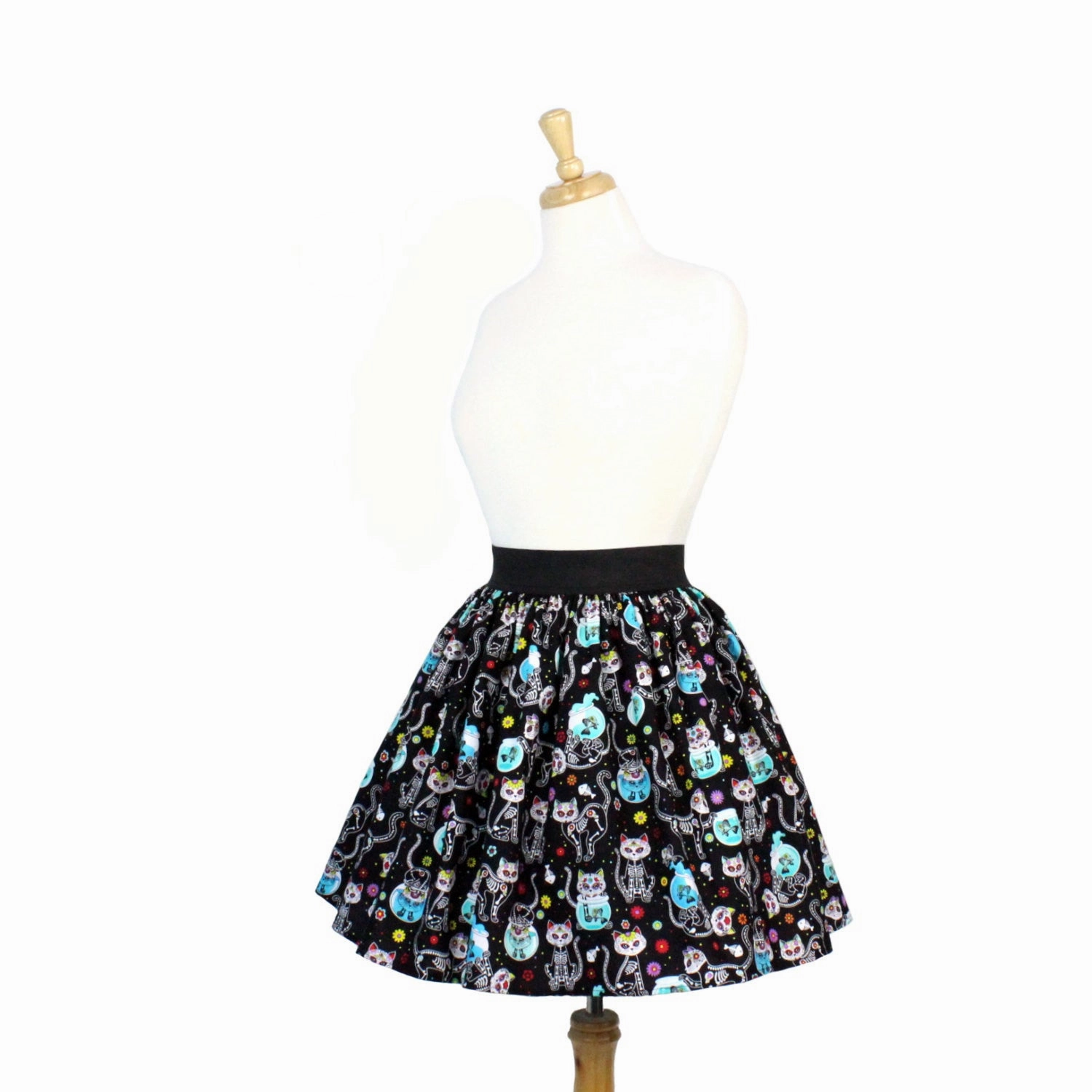 Day of the Dead Kitty Pleated Skirt #PS-C332 Bold Statement Glossy Texture