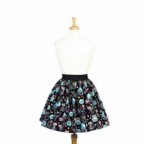 A line Wearable Art Day of the Dead Kitty Pleated Skirt #PS-C332