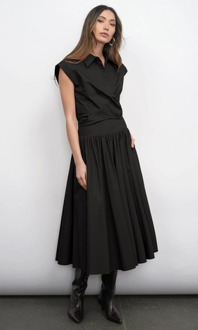 Etienne Smocked Waist Gathered Midi Skirt in Black Hand Painted