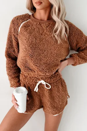 Relaxed Fit Shirt Taped Neckline Cloud Nine Comfort Faux Fur Lounge Set (Brown)