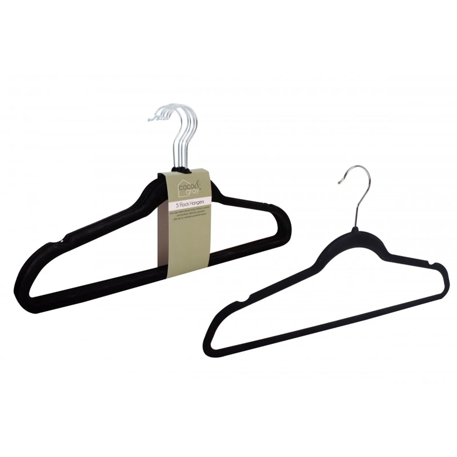 Coco & Grey Black Adult Flock Hangers 5 Pack