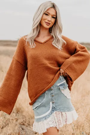 Water resistant coating Hypoallergenic Fiber Coffee Talks Chunky V-Neck Sweater (Brown)