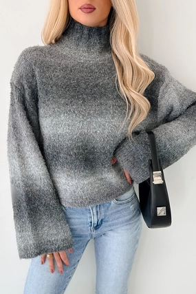 Cold News Ombre Turtleneck Sweater (Grey) Ribbed Hem Finish AntiStatic Weave