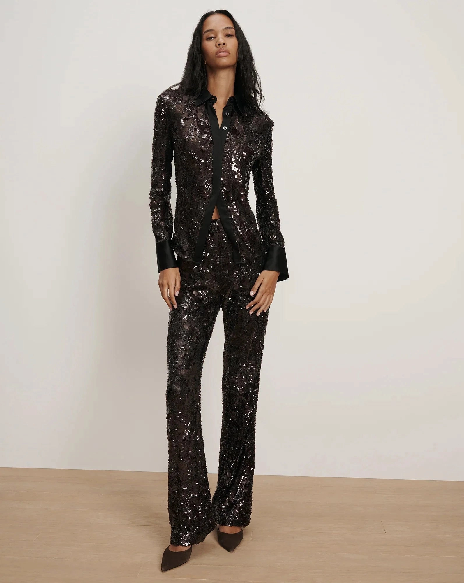 Effortless Style Collier Sequin Skiny-Flare Pant Dark Currant