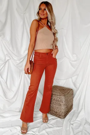 Color Craze Sneak Peek High Rise Bootcut Jeans (Rust)
