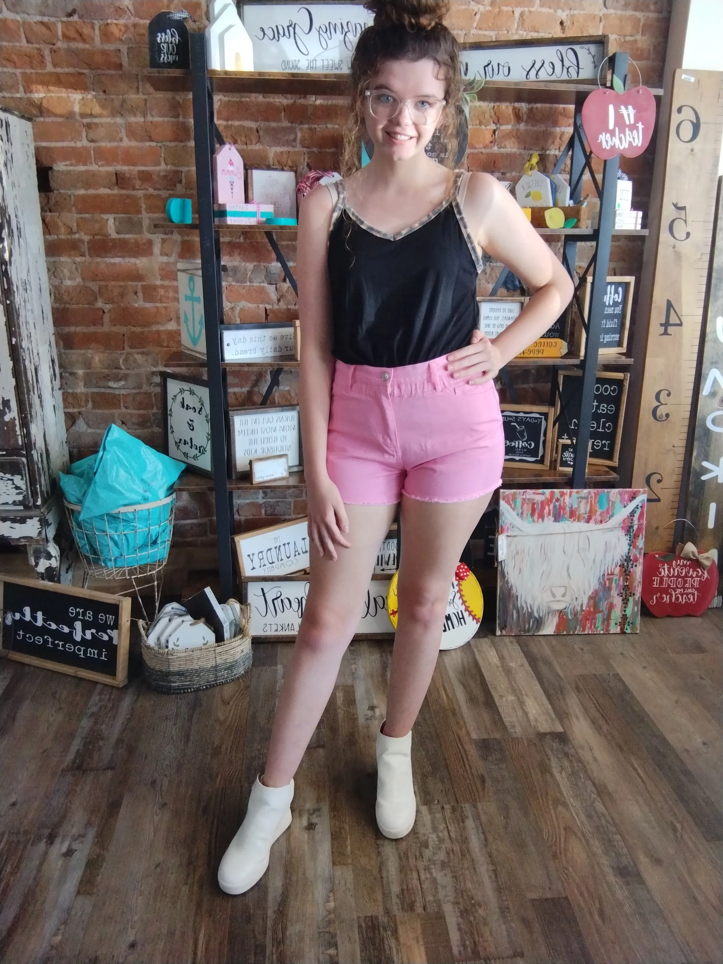Color High Waisted Denim Shorts