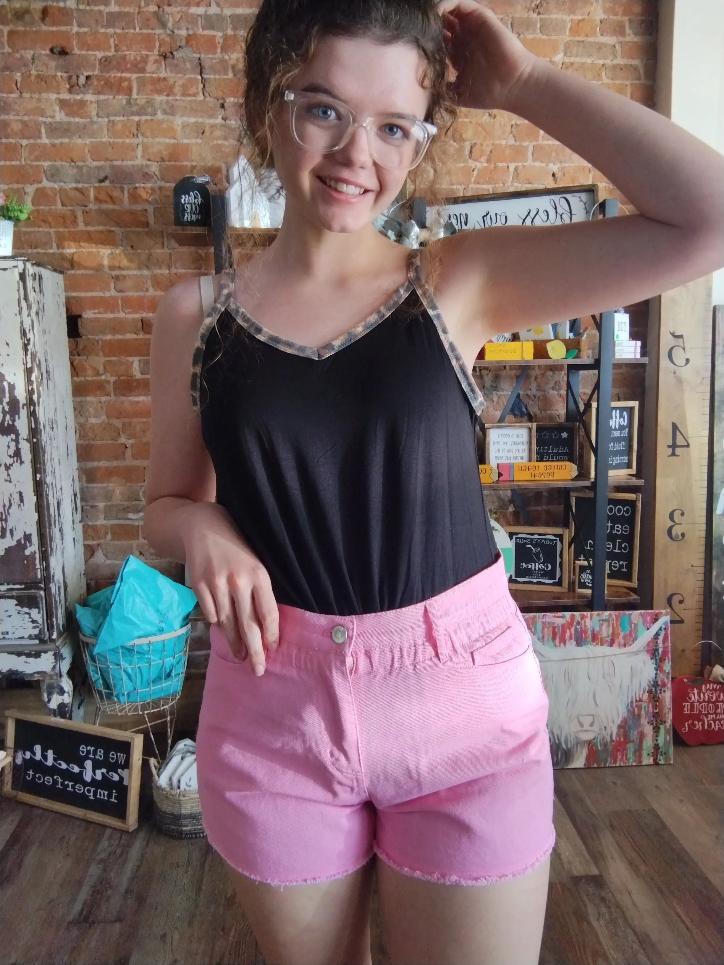 Color High Waisted Denim Shorts