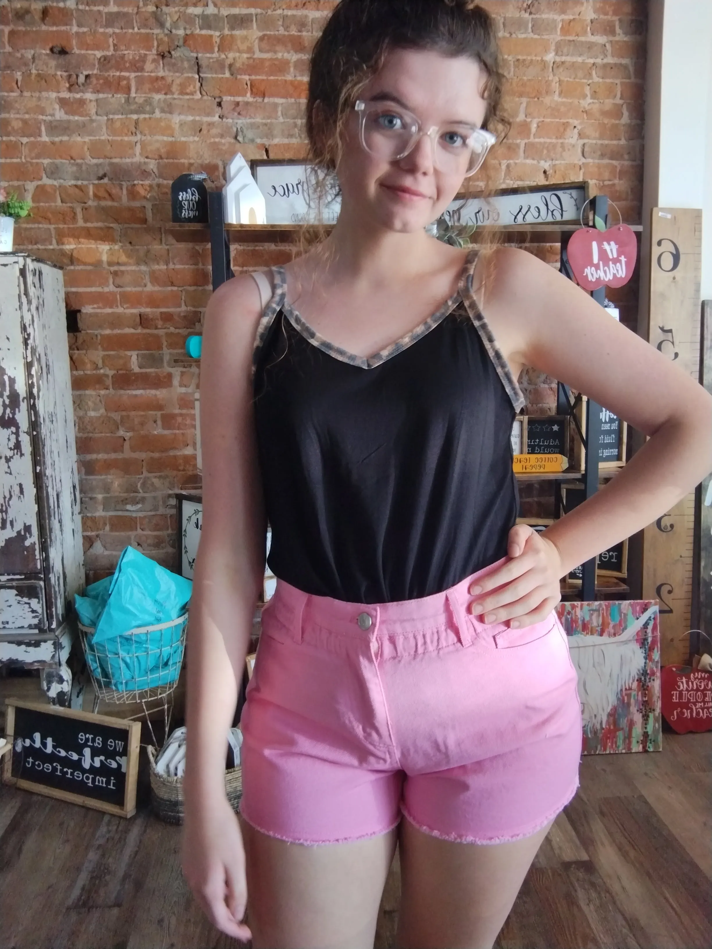 Color High Waisted Denim Shorts