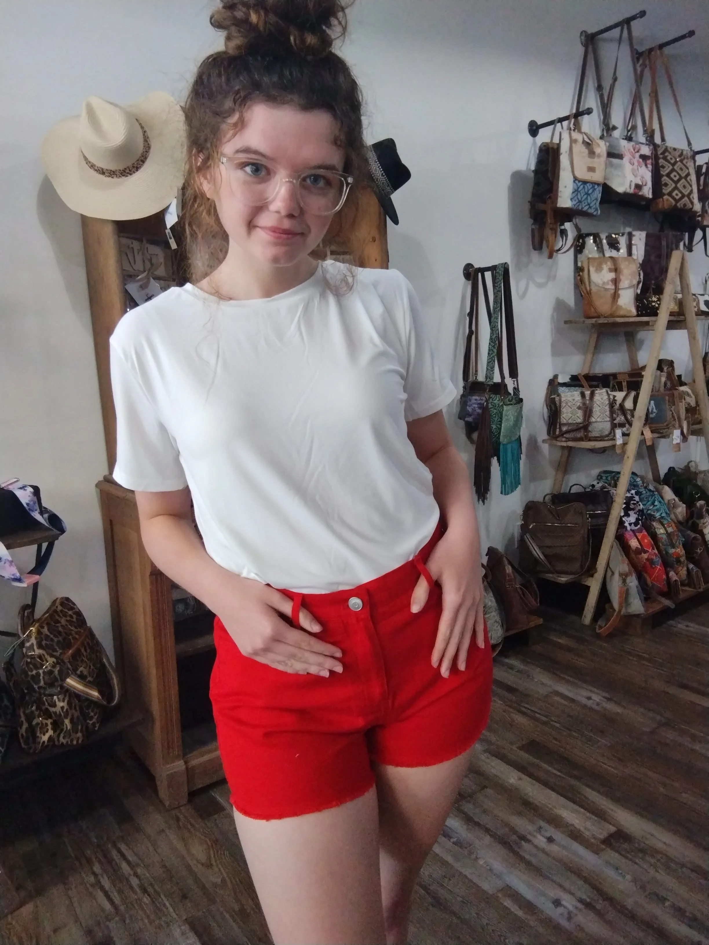 Color High Waisted Denim Shorts