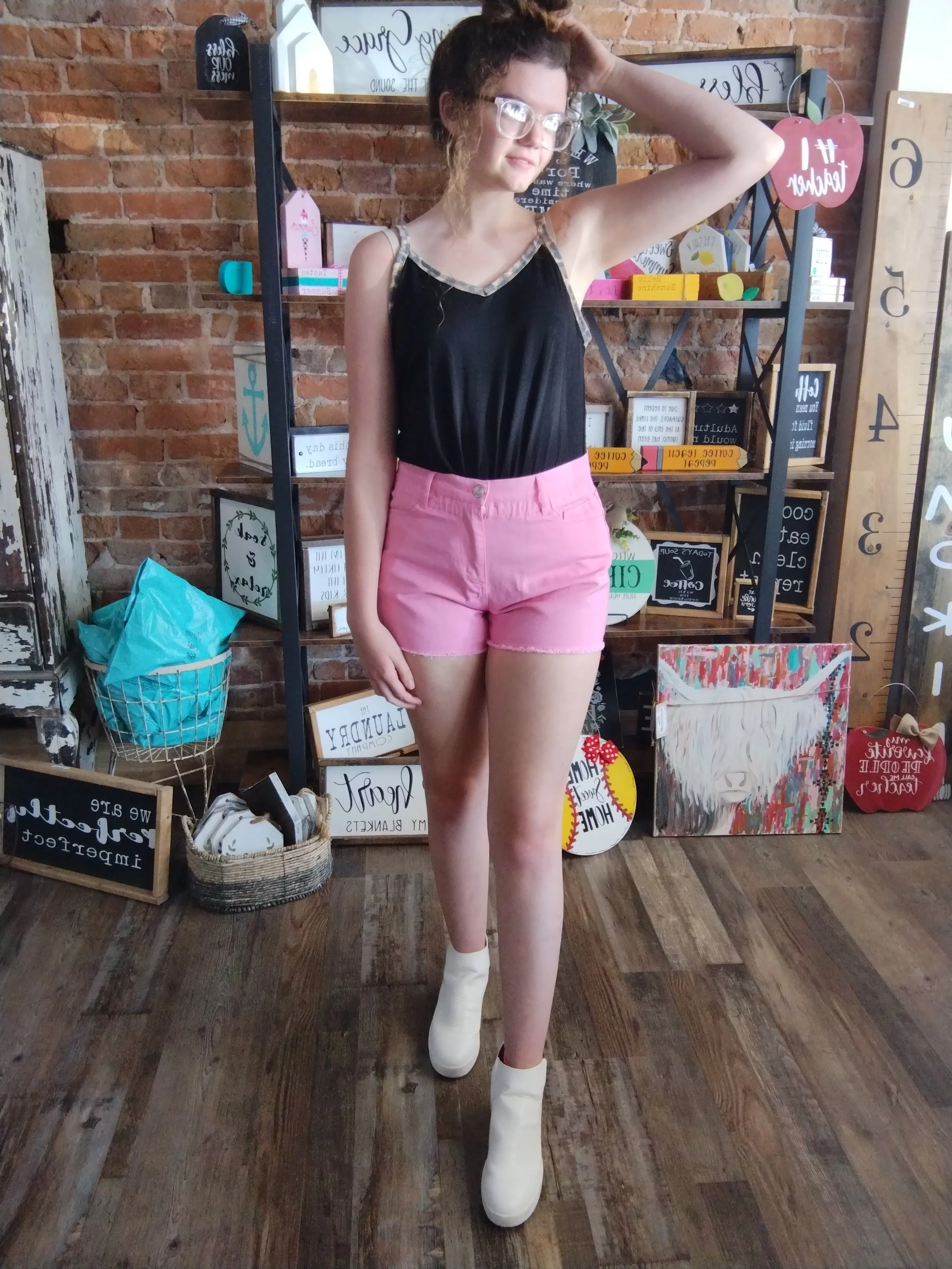 Color High Waisted Denim Shorts