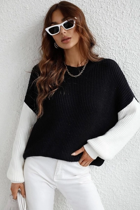 COLOR BLOCK SLEEVE KNIT WARM SWEATER Sustainable Textile