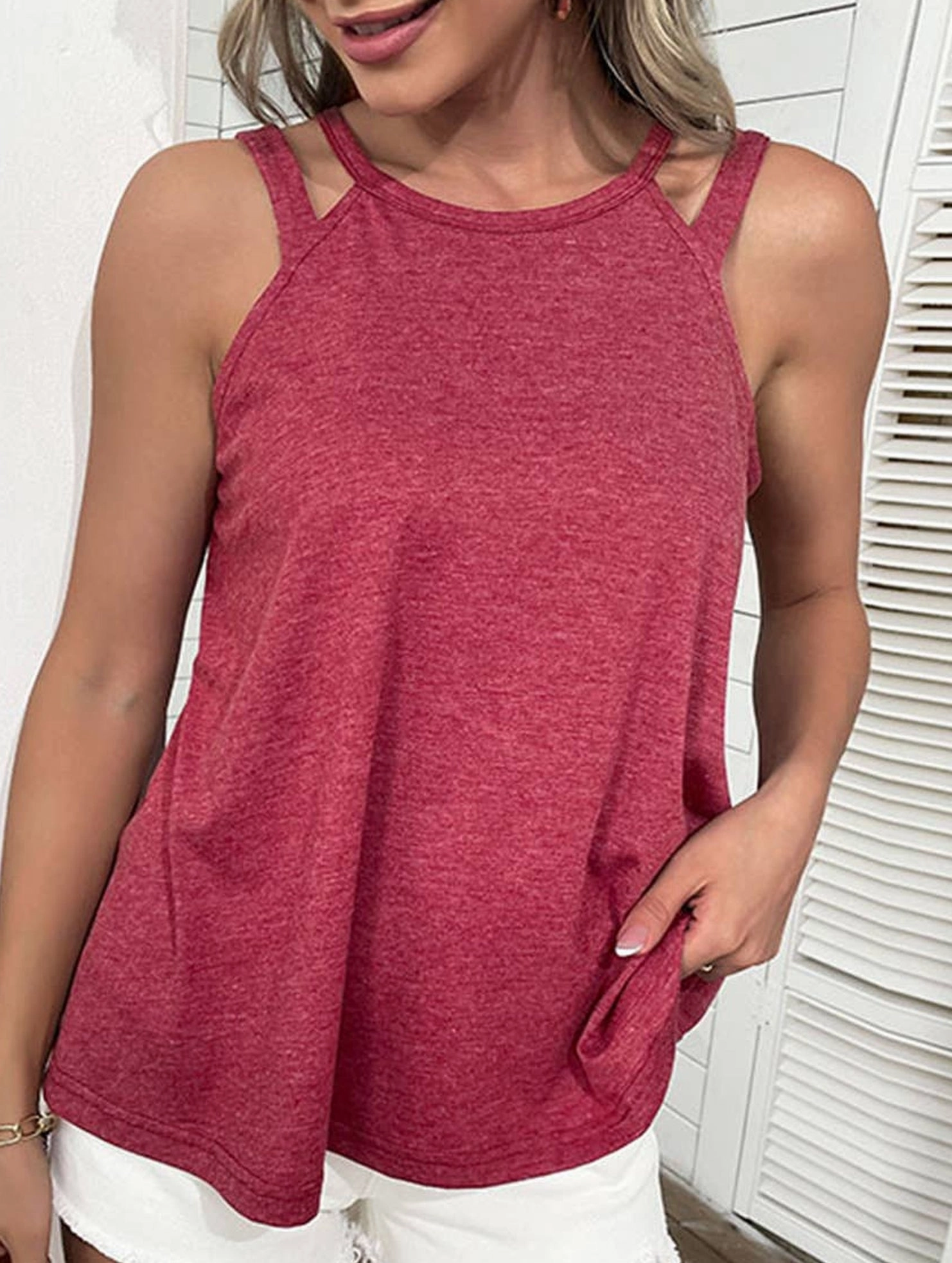 COLOR CUTOUT OFF-THE-SHOULDER HALTER VEST_CWTHT0068 FlexibleSole