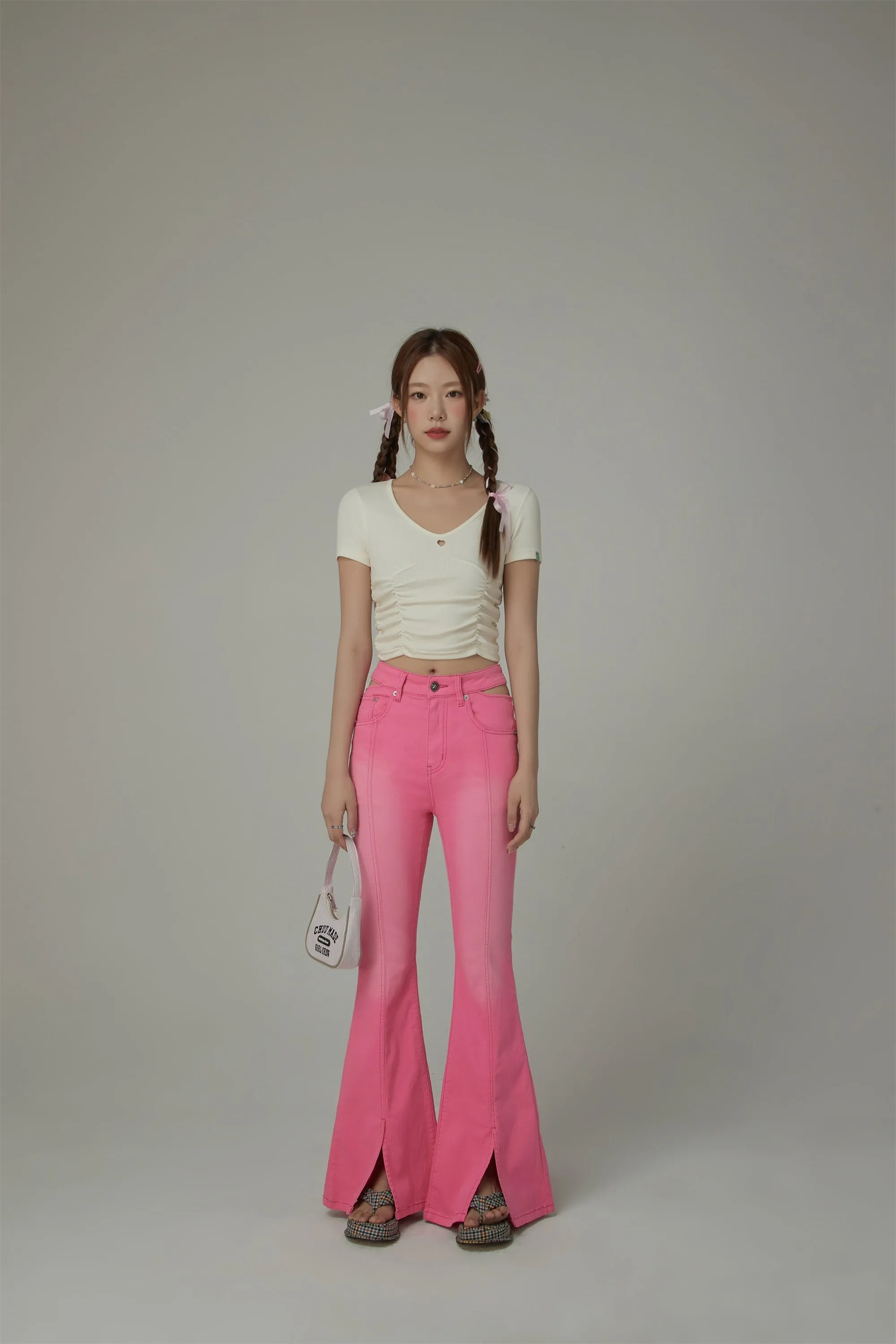 Colored Bootcut Slit Denim Jeans