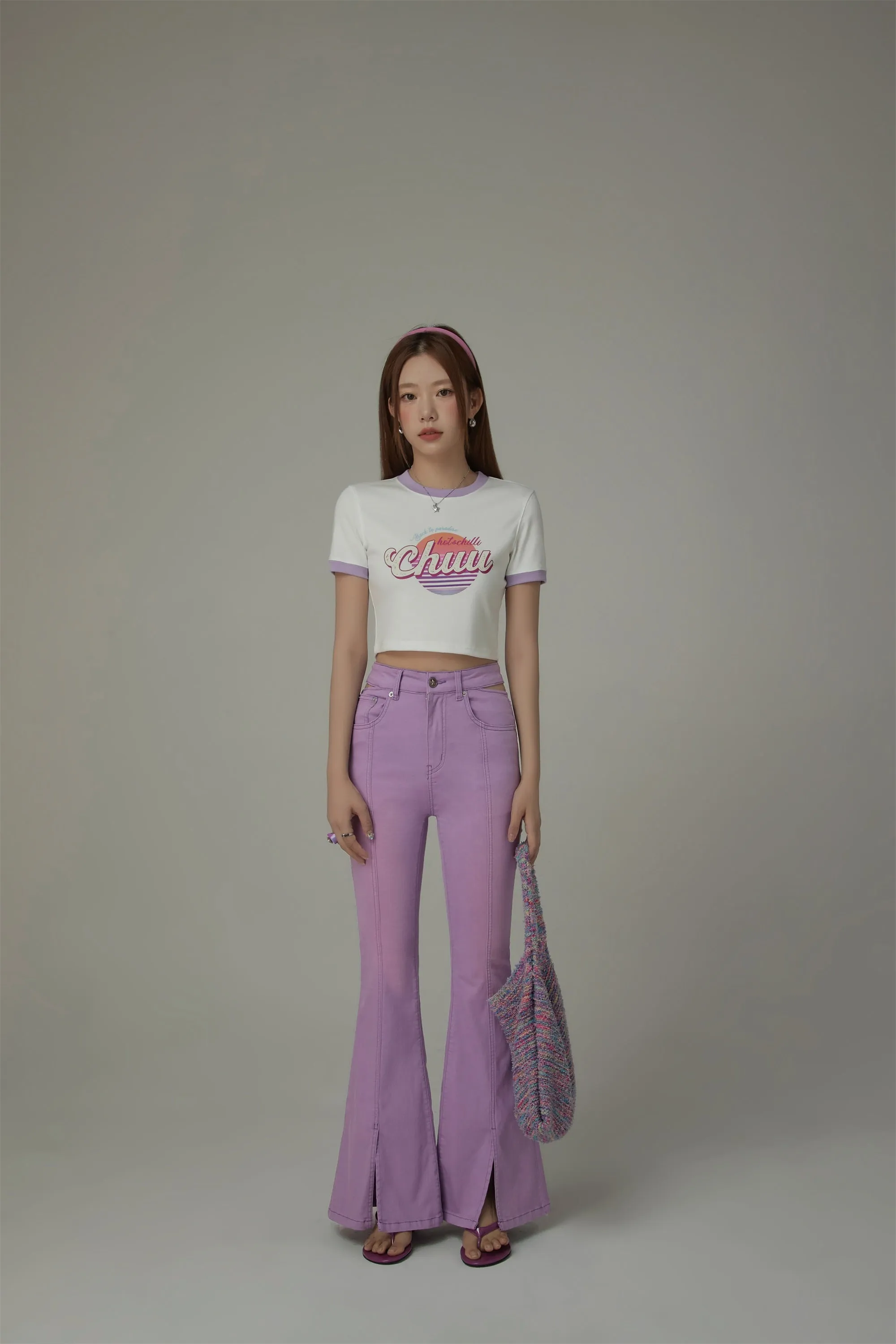 Colored Bootcut Slit Denim Jeans
