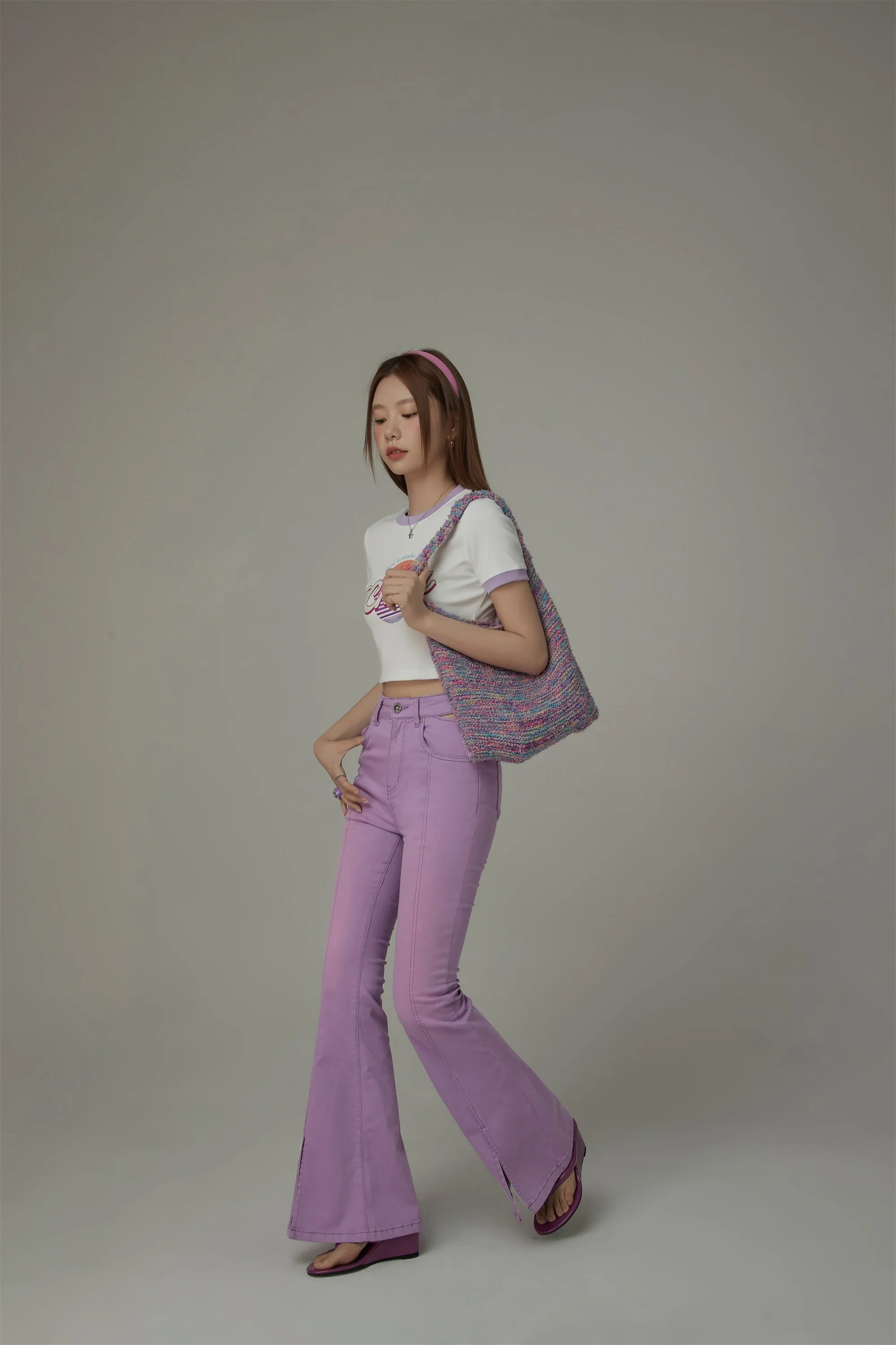 Colored Bootcut Slit Denim Jeans