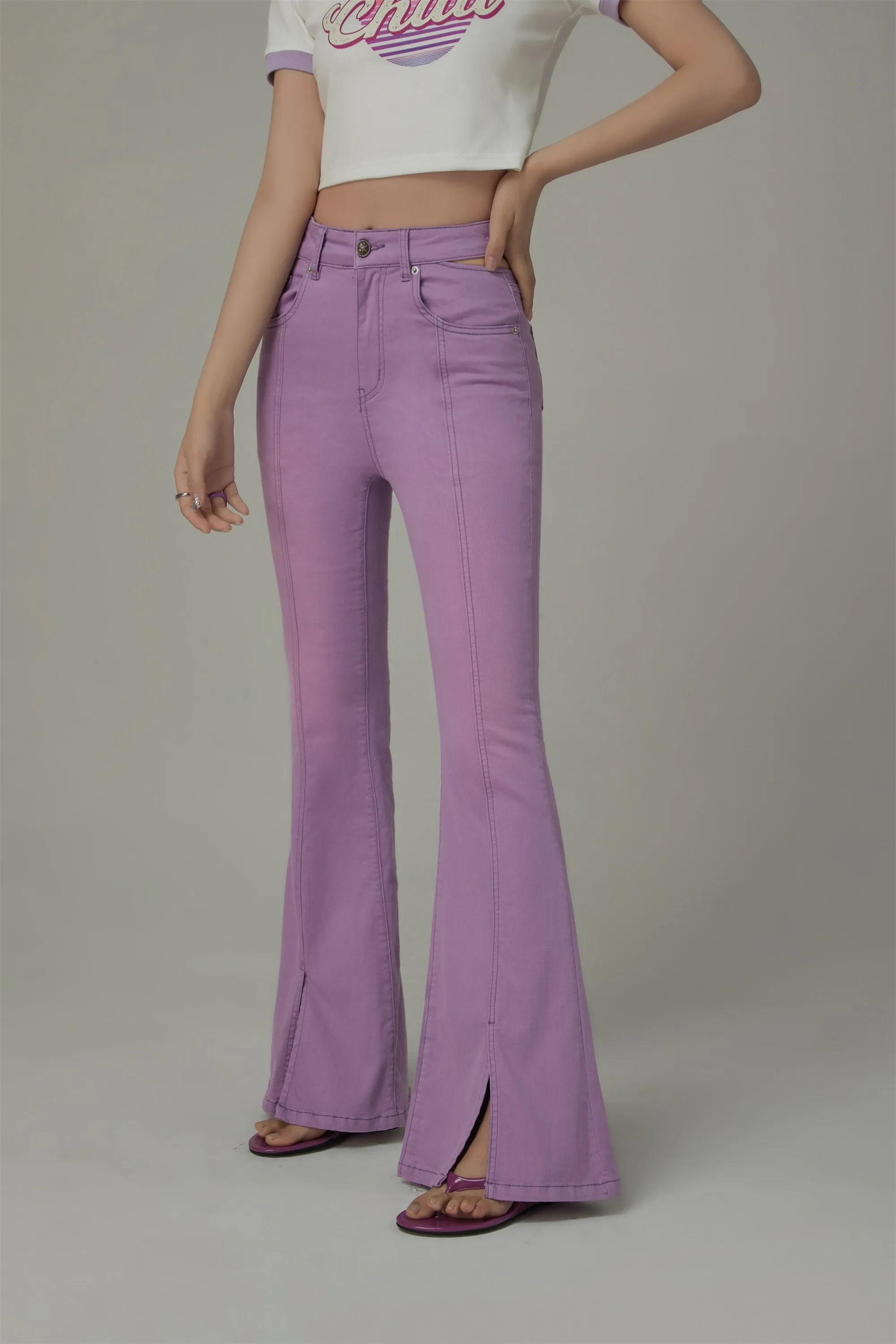 Colored Bootcut Slit Denim Jeans