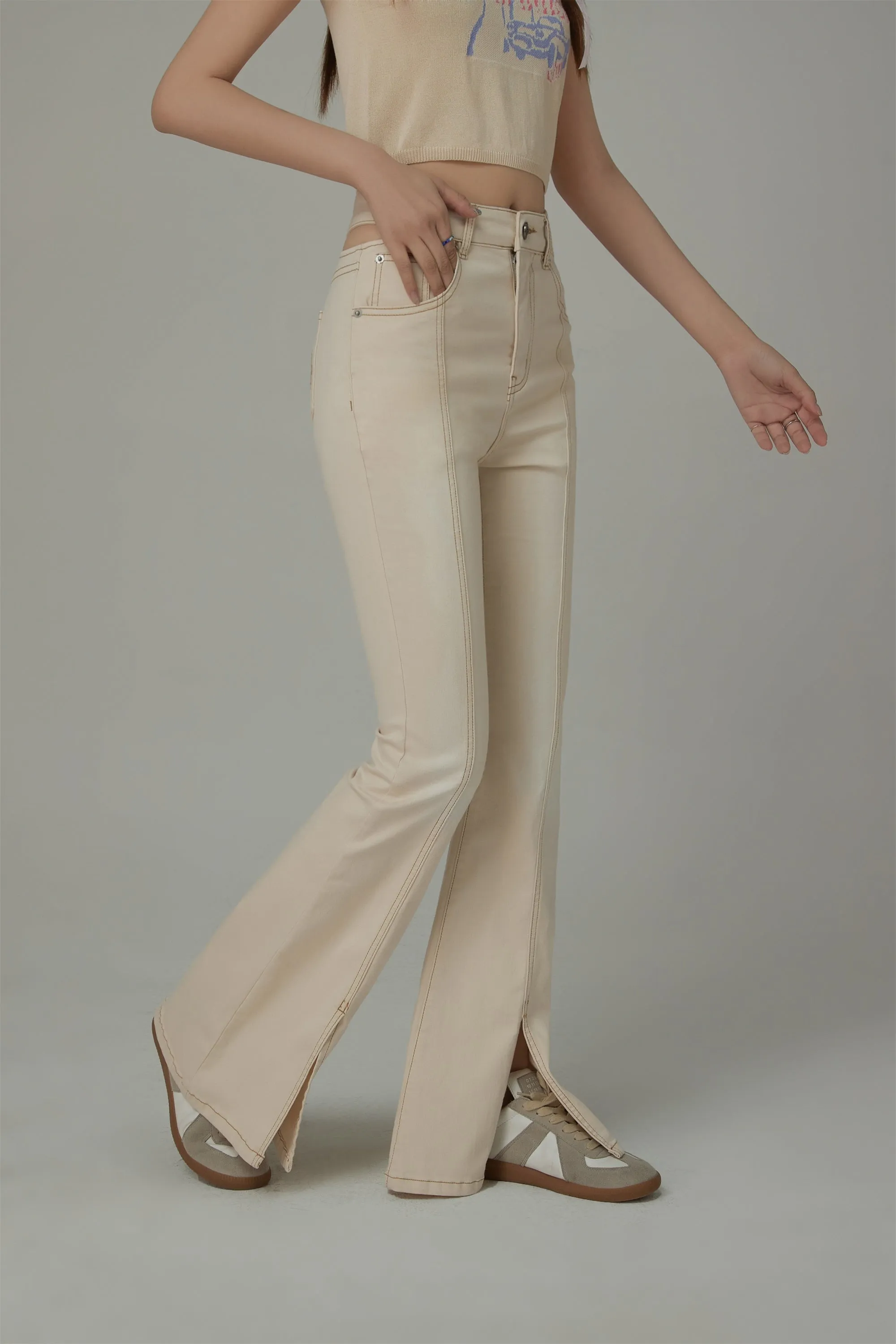 Colored Bootcut Slit Denim Jeans