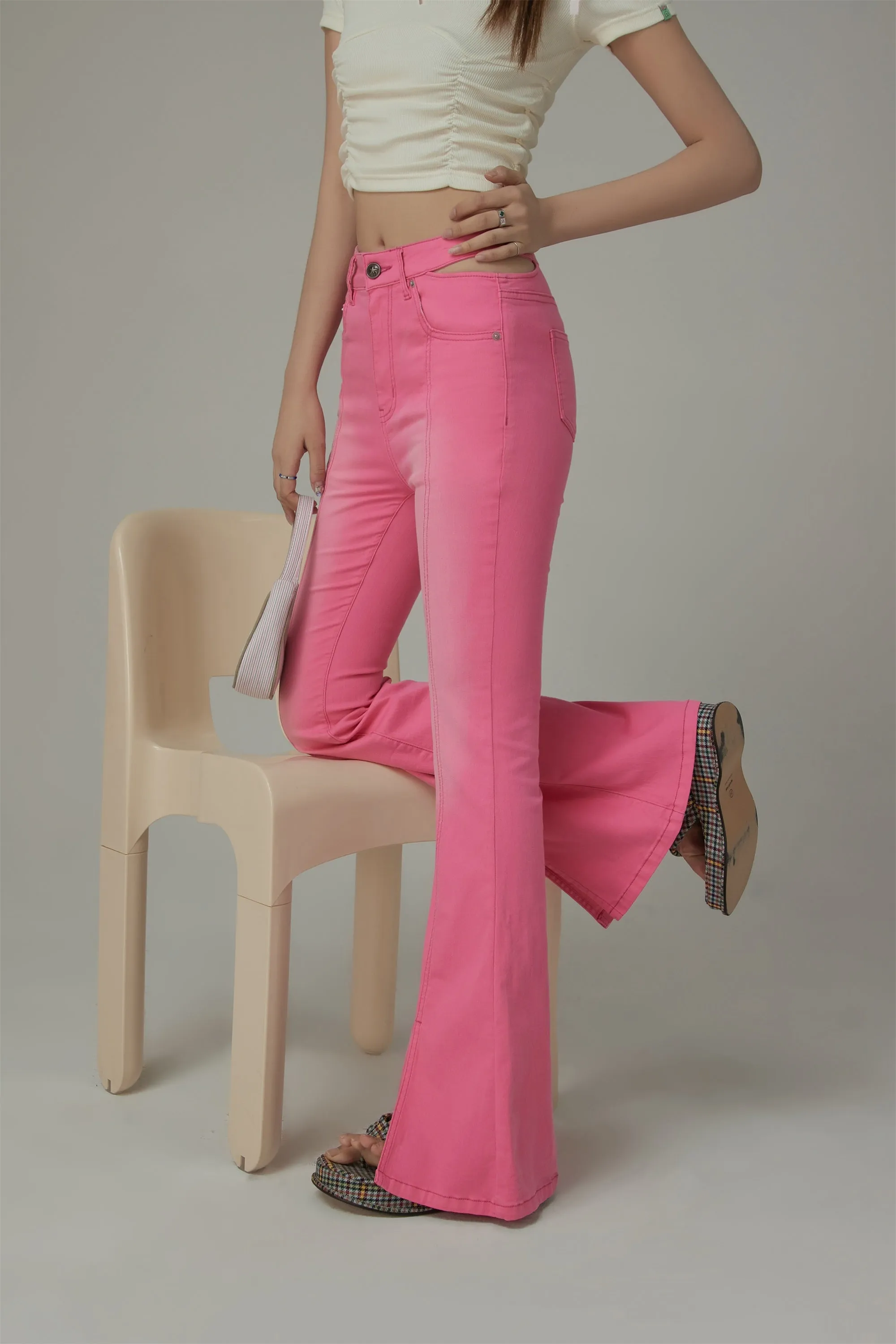 Colored Bootcut Slit Denim Jeans