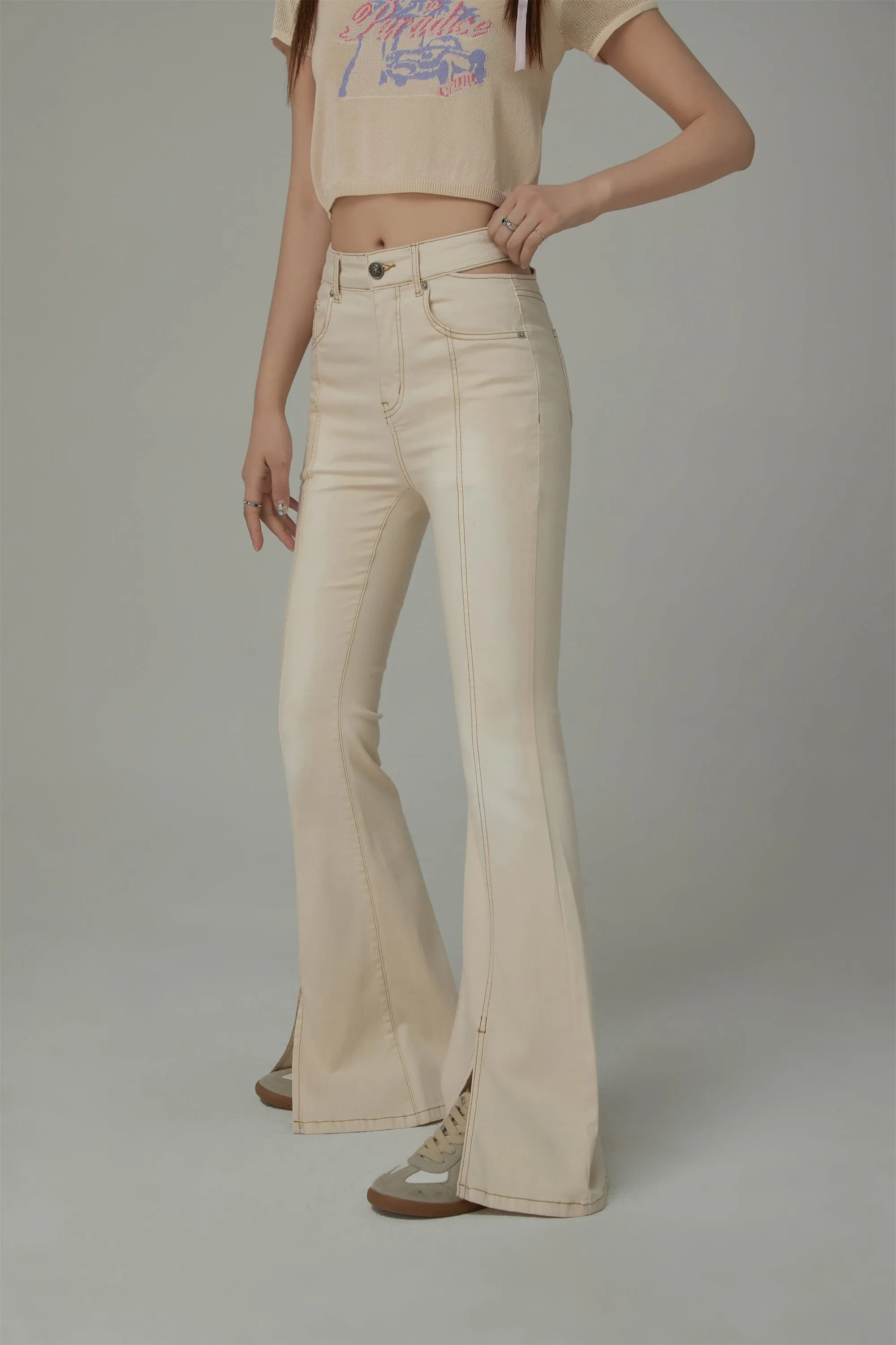 Colored Bootcut Slit Denim Jeans