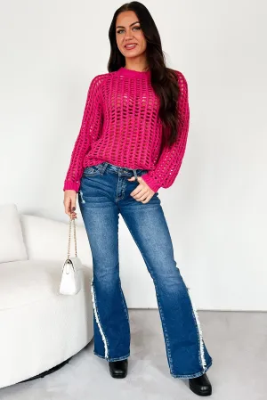 Castillo Hollow Knit Sweater Top (Hot Pink) Breathable Tank
