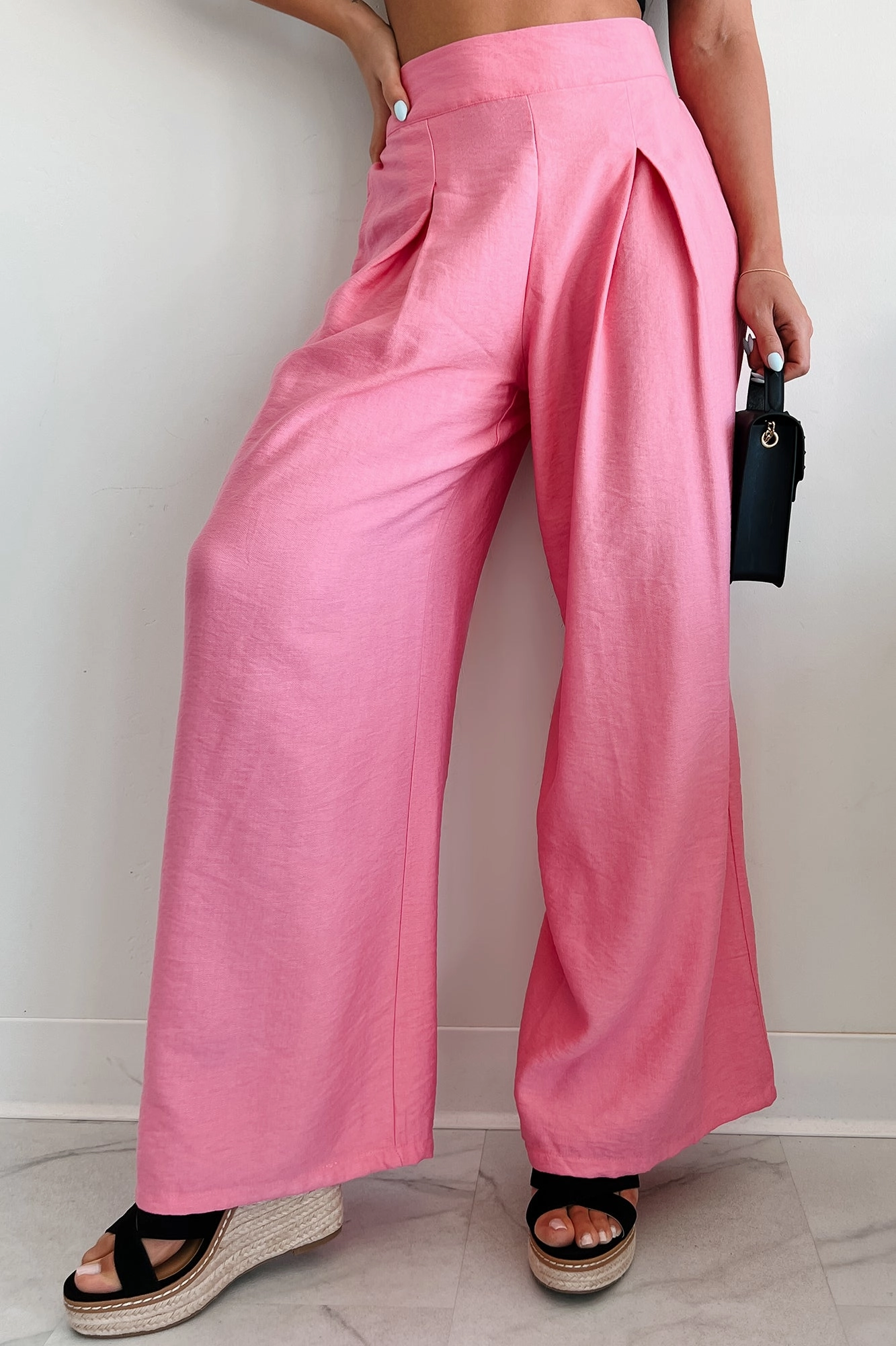 Energetic Response High Rise Pleated Wide Leg Pants (Pink) Cooling Fabric Zip Pocket