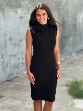 Perre Floral Mock Neck Black Sheath Dress Simple Touch
