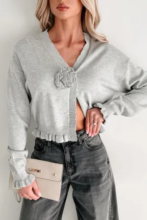 Comfortable Confidence Ruffle Knit Cardigan (Grey) Ribbed collar