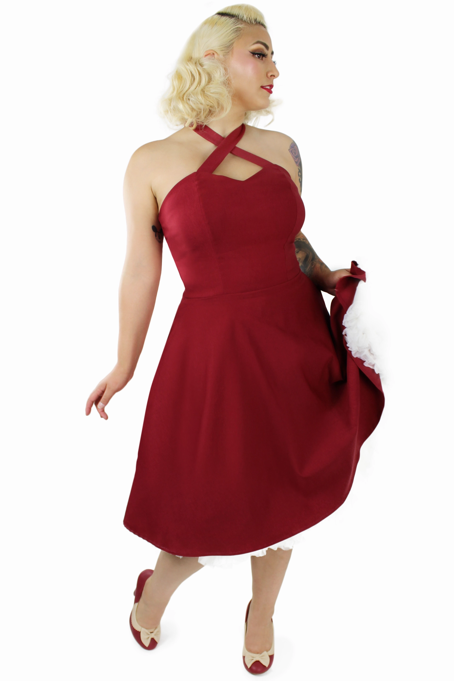 Burgundy Criss Cross Halter Dress XS-3XL #CCBD Night Out