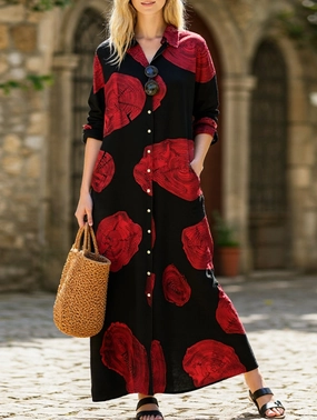 Simple loose casual long shirt dress Relaxed and Elegant