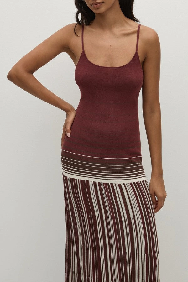 Smart and Chic Cecile Maxi Dress Accordion Stripe Bordeaux