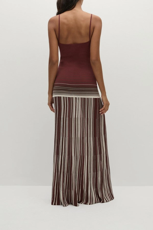 Cecile Maxi Dress Accordion Stripe Bordeaux Summer Ready