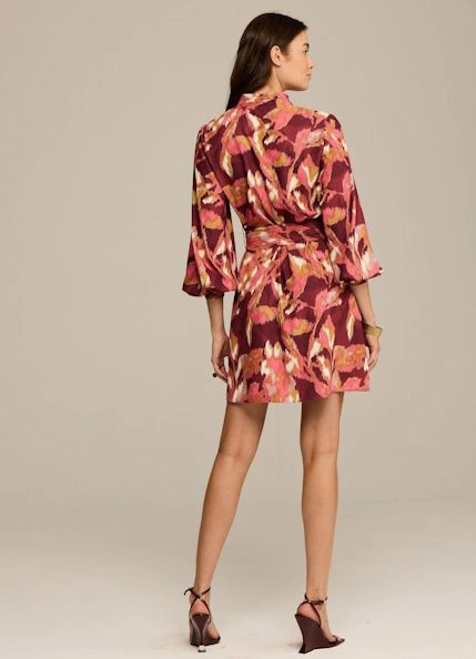 Relaxed Comfort Look Comfort Stretch Izzie Dress Ikat Foliage Bordeaux Red