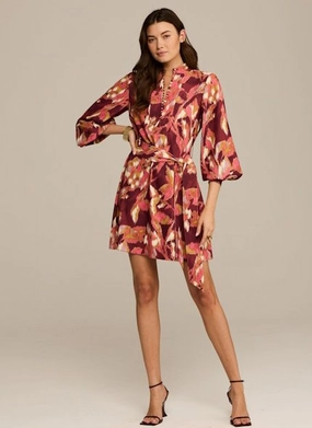 Cool Form Tulle Flow Izzie Dress Ikat Foliage Bordeaux Red