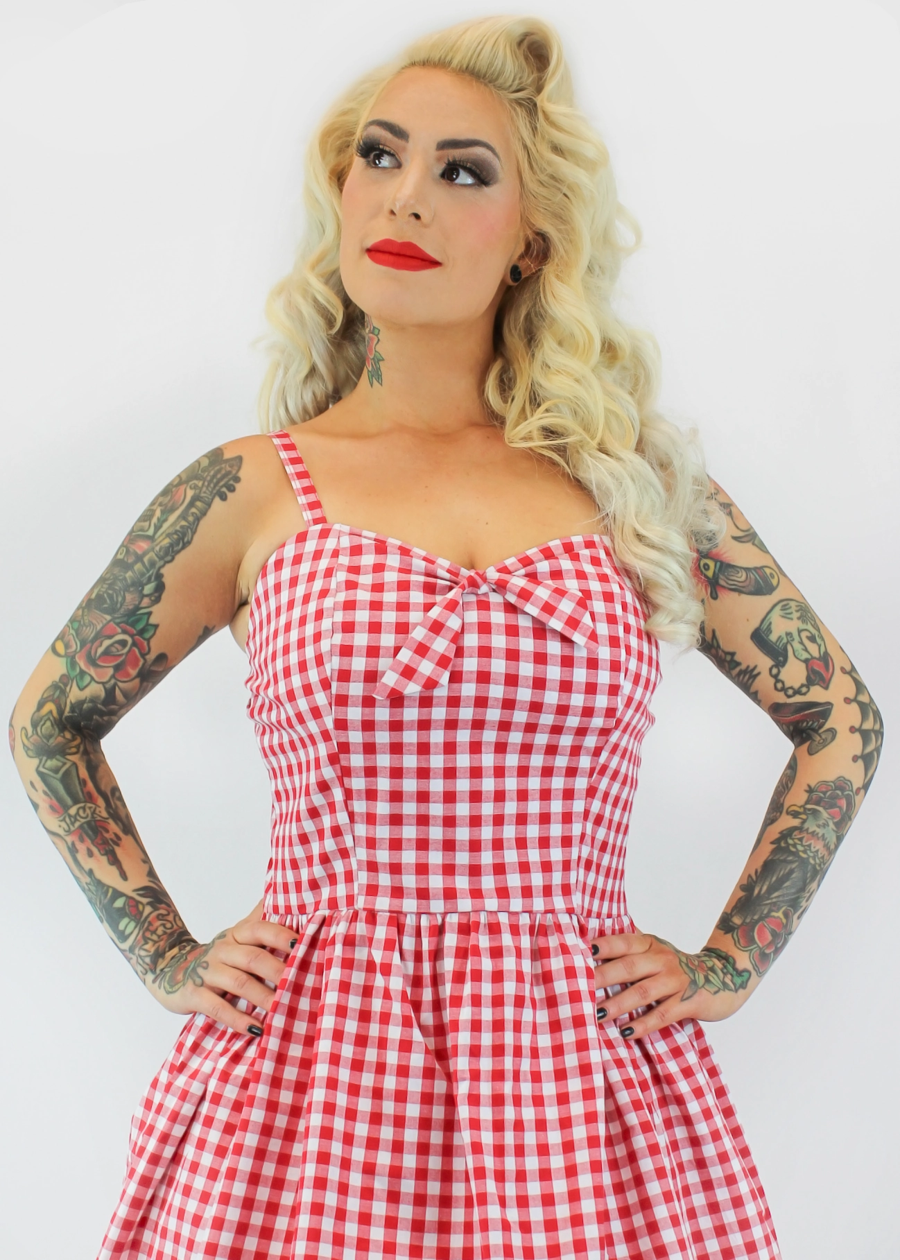 Scoop-Neck Red Gingham Dress With Adjustable Straps #SGD-RW