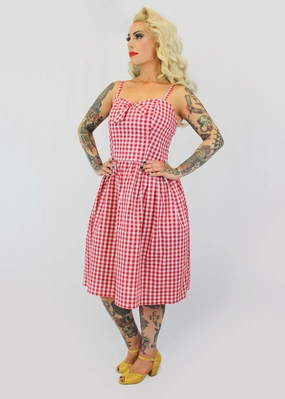 Trendy And Comfortable Red Gingham Dress With Adjustable Straps #SGD-RW