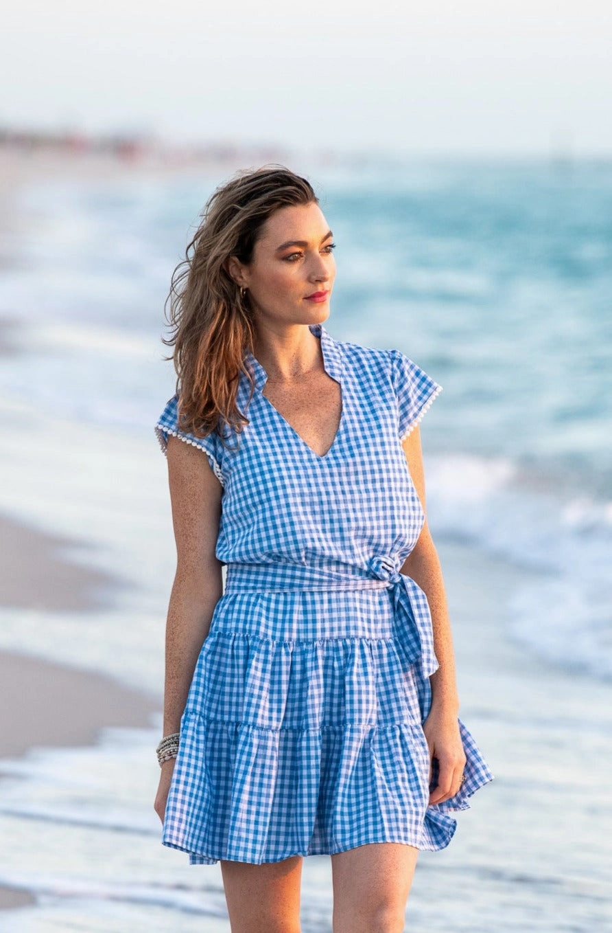 Emma Dress / Blue Gingham Fold-Over-Detail