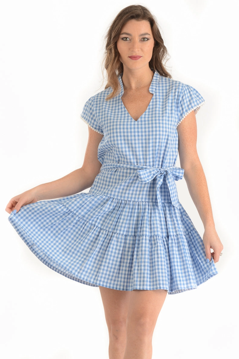 Emma Dress / Blue Gingham Beadwork