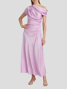 Lightweight-Comfort Joanna Asymmetrical Draped Midi Dress Orchid