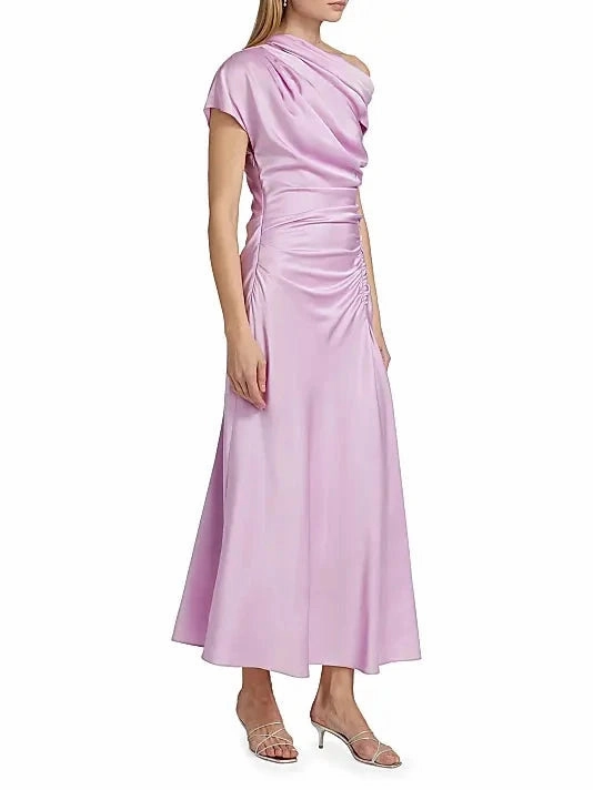Joanna Asymmetrical Draped Midi Dress Orchid Social Ease Tailored Style