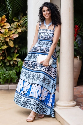 Giselle Dress / Sky Blue Palm Stripe Relax Layers