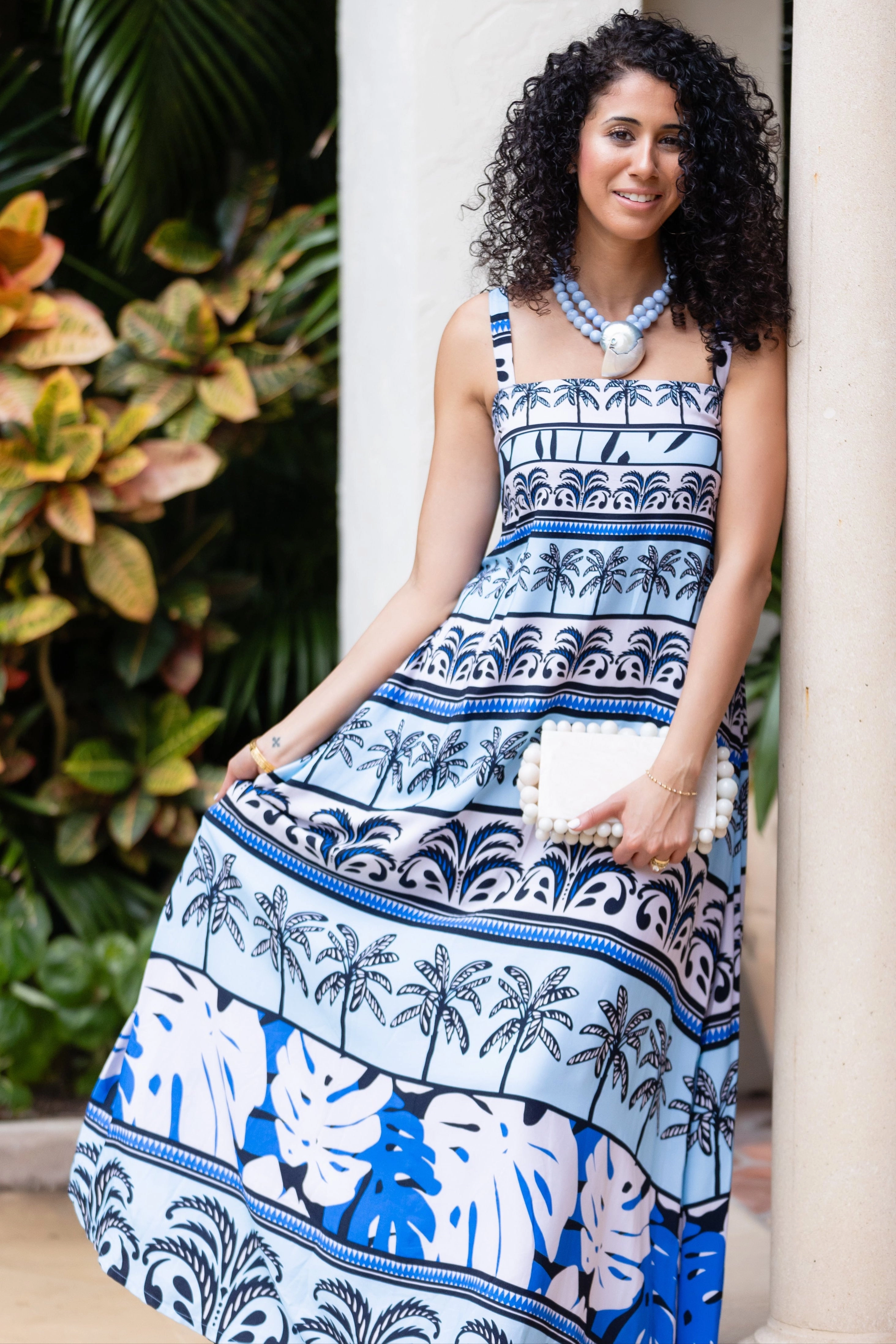 Quick-Dry Giselle Dress / Sky Blue Palm Stripe