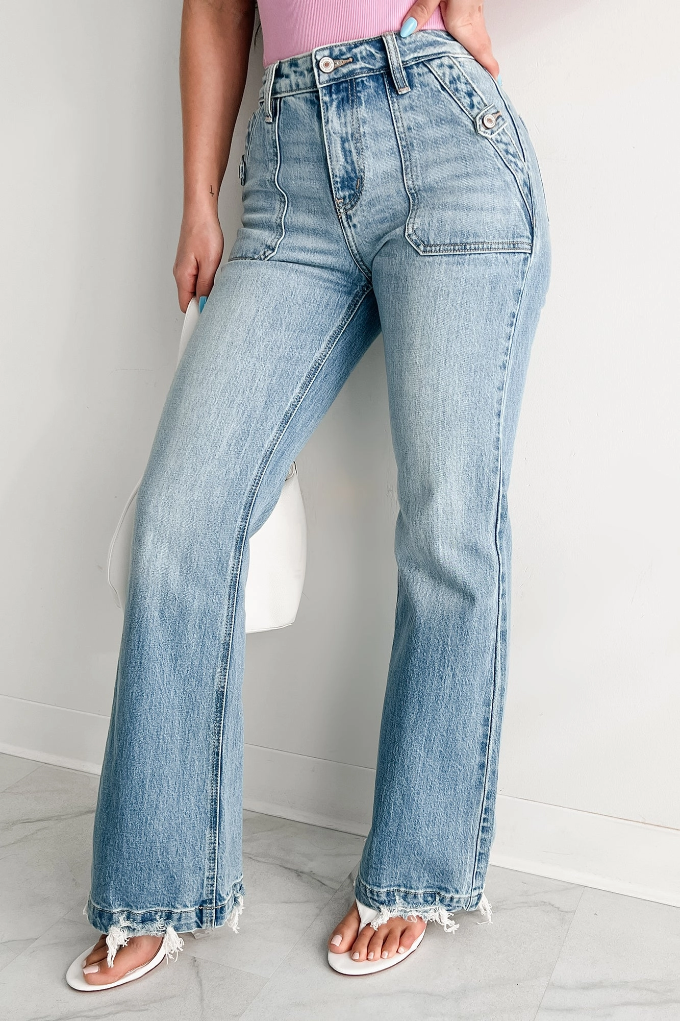 Fitzgerald High Rise Wide Flare Kancan Jeans (Medium) HypoallergenicFabric No Ride Up Design