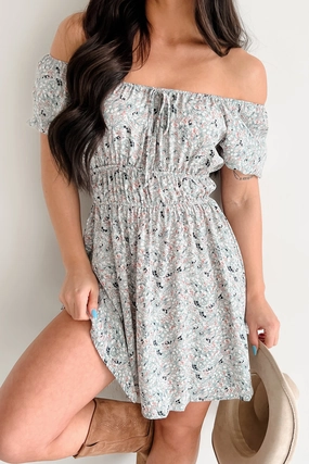Wildflower Wish Puff Sleeve Floral Mini Dress (Sage/Multi) Boho Aesthetic Influencer-Style
