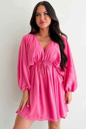 Fearless Charm Long Sleeve Mini Dress (Bubblegum) Bust-Enhancing