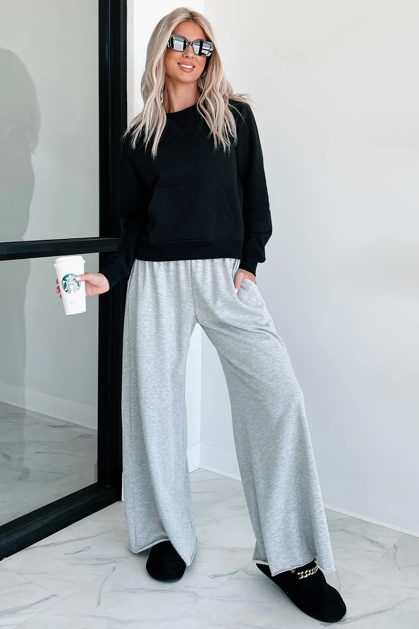 Chasing Relaxation Wide Leg Lounge Pants (Heather Grey) Chilly Day Wear Tagless Design