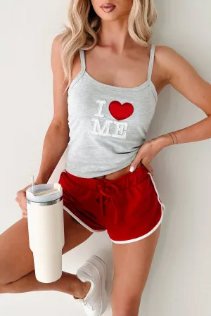 "I <3 ME" Tank Top & Shorts Set (Grey/Red) All Weather Performance Fabric