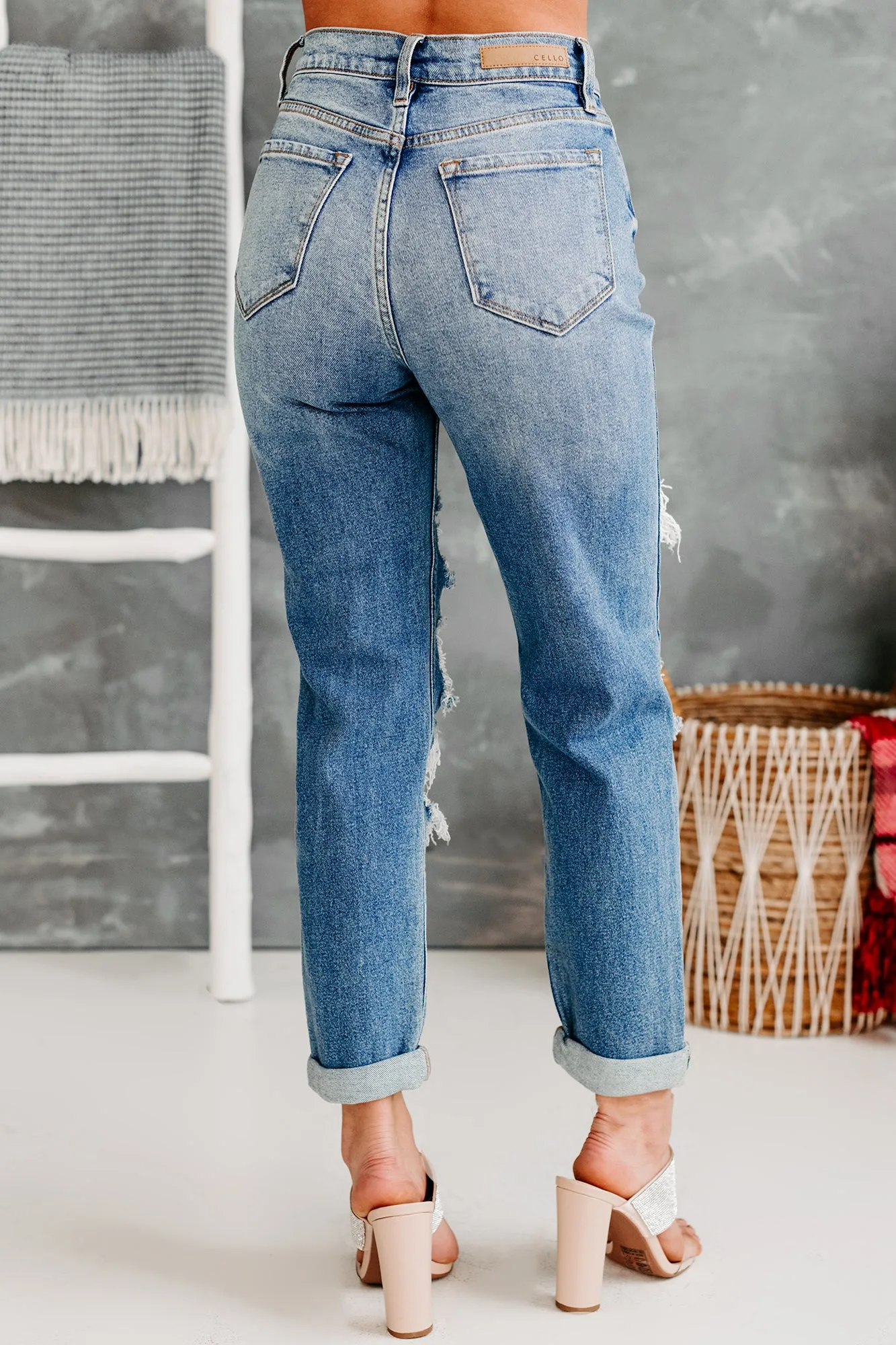 Complicated Feelings High Rise Distressed Cello Mom Jeans (Medium Denim)