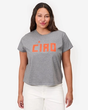 Tencel Blend Fabric Classic Tee Grey Melange w/ Orange Ciao